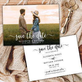 Stijlvolle moderne typografie script één foto brui save the date