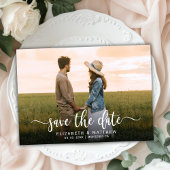 Stijlvolle moderne typografie script één foto brui save the date