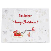Stijlvolle moderne Unicorn Santa Snow Name Script- Groot Cadeauzakje (Voorkant)