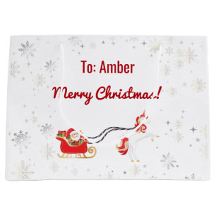 Stijlvolle moderne Unicorn Santa Snow Name Script- Groot Cadeauzakje