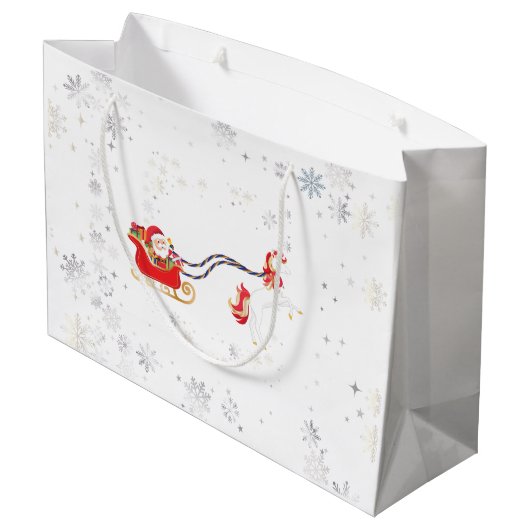 Stijlvolle moderne Unicorn Santa Snow Name Script- Groot Cadeauzakje (Achterkant Gekanteld)