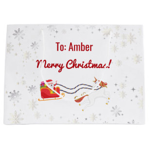 Stijlvolle moderne Unicorn Santa Snow Name Script- Groot Cadeauzakje