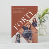 Stijlvolle moderne veertig | 40e verjaardag 3 foto kaart (Staand voorkant)