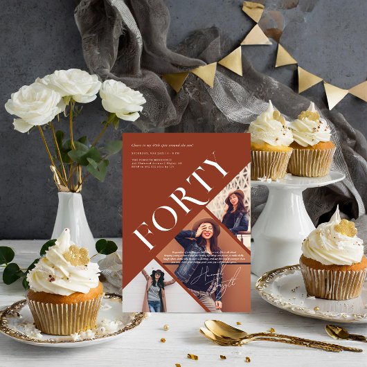 Stijlvolle moderne veertig | 40e verjaardag 3 foto kaart