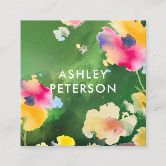 Stijlvolle, moderne Waterverf bloemen botanisch Vierkante Visitekaartje (Voorkant)