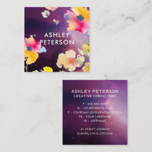 Stijlvolle, moderne Waterverf bloemen botanisch Vierkante Visitekaartje