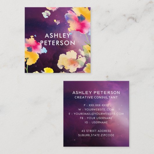 Stijlvolle, moderne Waterverf bloemen botanisch Vierkante Visitekaartje (Voorkant / Achterkant)