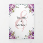 Stijlvolle moderne waterverf paarse botanische bru drieluik uitnodiging (Cover)