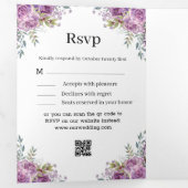 Stijlvolle moderne waterverf paarse botanische bru drieluik uitnodiging (Binnenzijde eerst)