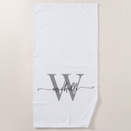 Stijlvolle moderne witte grijze monogram naam scri strandlaken