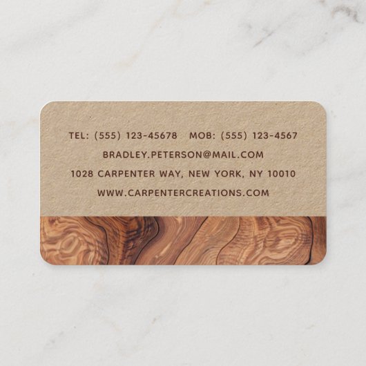 Stijlvolle moderne Wooden Carpentry-constructie Visitekaartje (Achterkant)