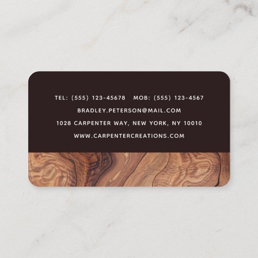 Stijlvolle moderne Wooden Carpentry-constructie Visitekaartje (Achterkant)