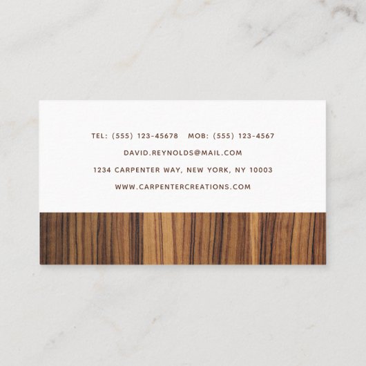 Stijlvolle moderne Wooden Carpentry-constructie Visitekaartje (Achterkant)