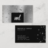 Stijlvolle moderne zilveren confetti-stippen visitekaartje (Voorkant / Achterkant)