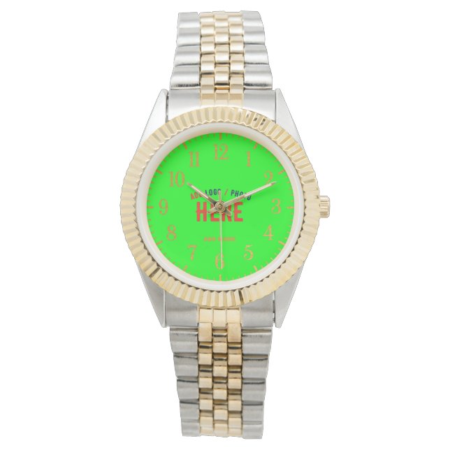 STIJLVOLLE MODERNE ZILVERKLEURIGE GOUDEN NEON GREE HORLOGE (Voorkant)