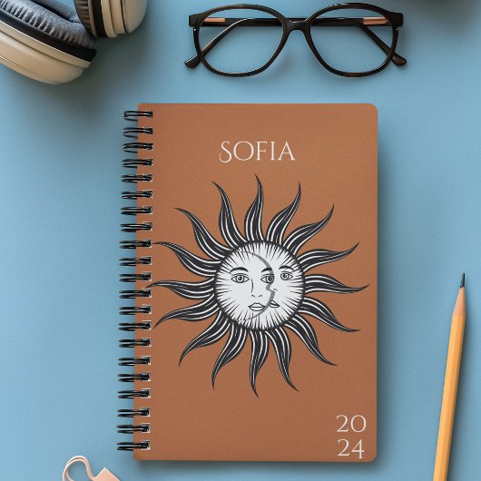 Stijlvolle moderne zon & maan terracotta planner