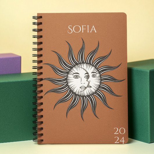 Stijlvolle moderne zon & maan terracotta planner