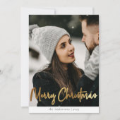 Stijlvolle moderne zwart goud geplakte kerstfoto feestdagenkaart (Voorkant)