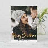 Stijlvolle moderne zwart goud geplakte kerstfoto feestdagenkaart (Staand voorkant)