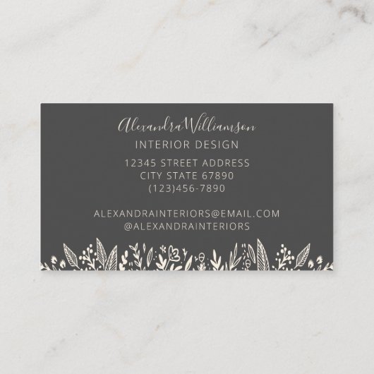 Stijlvolle moderne zwart-wit bloemige kunst grens visitekaartje (Achterkant)