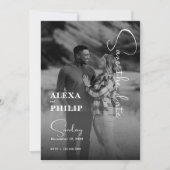 Stijlvolle moderne zwart witte foto bruiloft kaart (Voorkant)