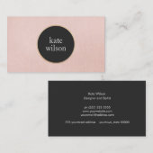 Stijlvolle moderne zwarte cirkel blush roze linnen visitekaartje (Voorkant / Achterkant)