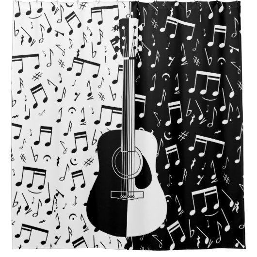 Stijlvolle moderne zwarte en witte gitaarmuziek douchegordijn (Voorkant)