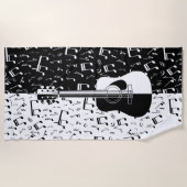 Stijlvolle moderne zwarte en witte gitaarmuziek strandlaken (Voorkant)