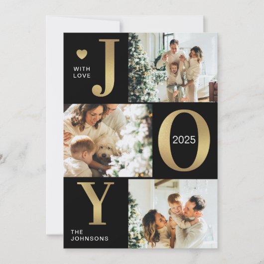 Stijlvolle moderne zwarte fotocollage Joy Christma Feestdagenkaart (Voorkant)