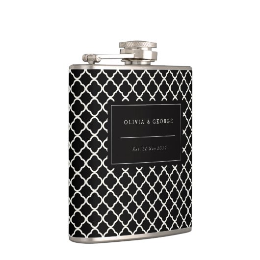 Stijlvolle moderne zwarte ivoor Quatrefoil naam br Heupfles (Rechts)