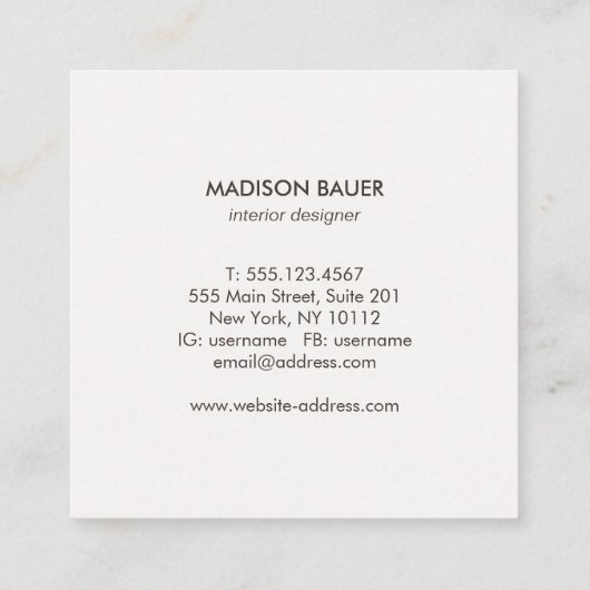 Stijlvolle, moderne zwarte linen Professional Vierkante Visitekaartje (Achterkant)