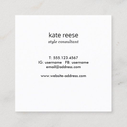 Stijlvolle, moderne zwarte Professional Vierkante Visitekaartje (Achterkant)