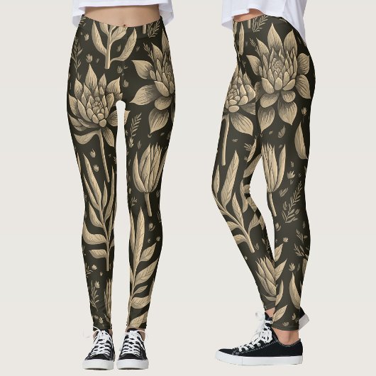 Stijlvolle monochrome boho succulenten bloempatroo leggings