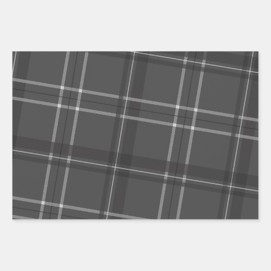 Stijlvolle monochrome grijze plaid en sterren inpakpapier vel (Voorkant)