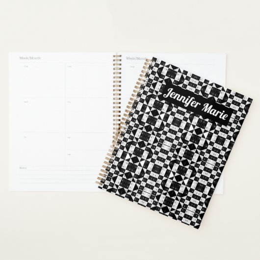 Stijlvolle monochrome ingedrukte florale driehoeke planner (Display)