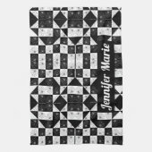Stijlvolle monochrome ingedrukte florale driehoeke theedoek (Verticaal)