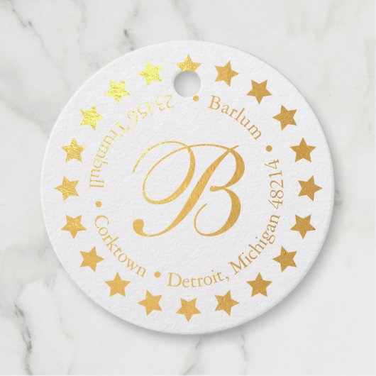 Stijlvolle Monogram Adres Sterren Bedankjes Labels (Voorkant)