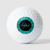 Stijlvolle monogram aqua blauwgroen glitter naam golfballen (Voorkant)