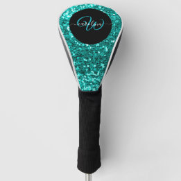 Stijlvolle monogram aqua blauwgroen glitter naam z golfheadcover