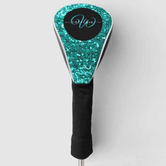 Stijlvolle monogram aqua blauwgroen glitter naam z golfheadcover (Voorkant)