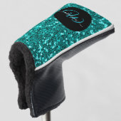 Stijlvolle monogram aqua blauwgroen glitter naam z golfheadcover (3/4 voorkant)