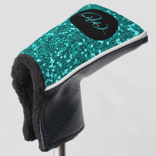 Stijlvolle monogram aqua blauwgroen glitter naam z golfheadcover (3/4 voorkant)