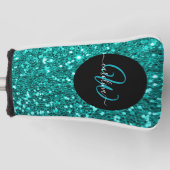 Stijlvolle monogram aqua blauwgroen glitter naam z golfheadcover (Voorkant)