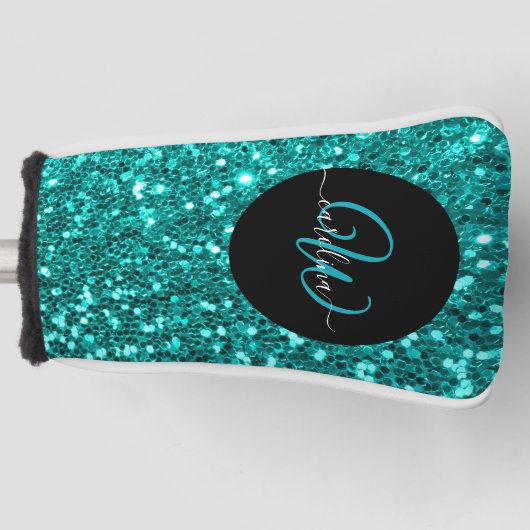 Stijlvolle monogram aqua blauwgroen glitter naam z golfheadcover (Voorkant)