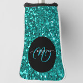 Stijlvolle monogram aqua blauwgroen glitter naam z golfheadcover (Draai 90)