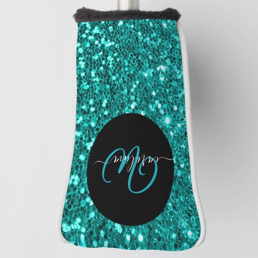 Stijlvolle monogram aqua blauwgroen glitter naam z golfheadcover (Draai 90)