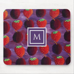 Stijlvolle monogram beginletter pruimen en aardbei muismat