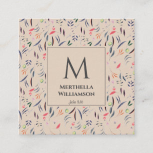 Stijlvolle MONOGRAM Beige Floral Vierkante Visitekaartje