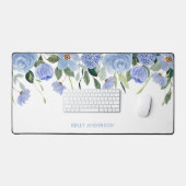 Stijlvolle Monogram Blauwe bloemige waterverf rand Bureaumat (Keyboard & Muis)