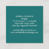 Stijlvolle MONOGRAM Blauwgroen Blue Floral Vierkante Visitekaartje (Achterkant)